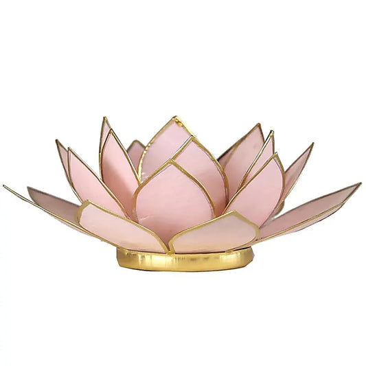 Waxinelichthouder lotus pastel roze goudrand - Mindfulshop - lichtroze