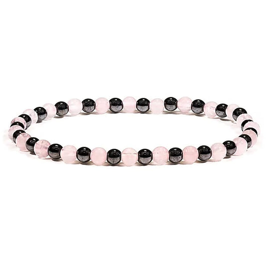 Edelsteen armband hematine/rozenkwarts mix 4mm - Mindfulshop - multicolor