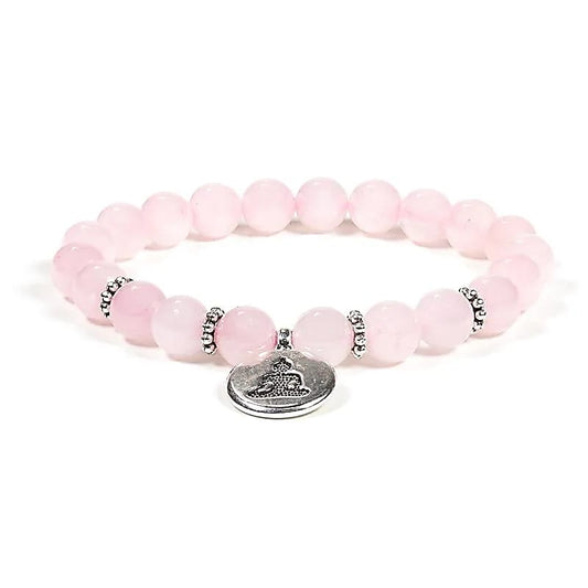 Edelsteen armband rozenkwarts met boeddha - Mindfulshop - roze