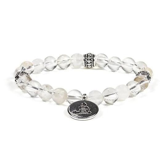 Edelsteen armband bergkristal met boeddha - Mindfulshop - wit