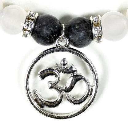 Edelsteen armband labradoriet/witte agaat met ohm - Mindfulshop - zwart / wit