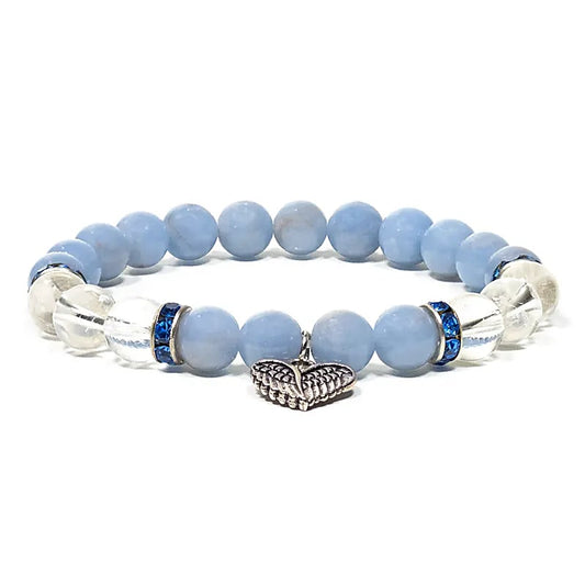 Edelsteen armband mix angeliet/bergkristal met hart - Mindfulshop - blauw
