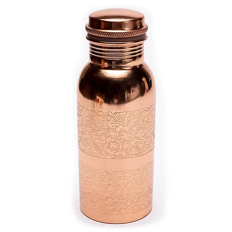 Koperen drinkfles bloempatroon geëtst – 500 ml - Mindfulshop