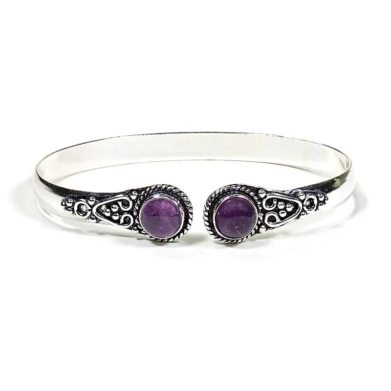 Metalen armband met amethist - verstelbaar - zilver