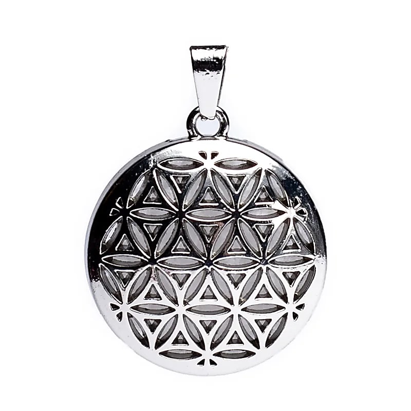 Edelsteen hanger voor ketting bloem des levens met bergkristal - Mindfulshop - zilver