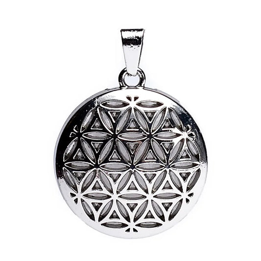 Edelsteen hanger voor ketting bloem des levens met bergkristal - Mindfulshop - zilver