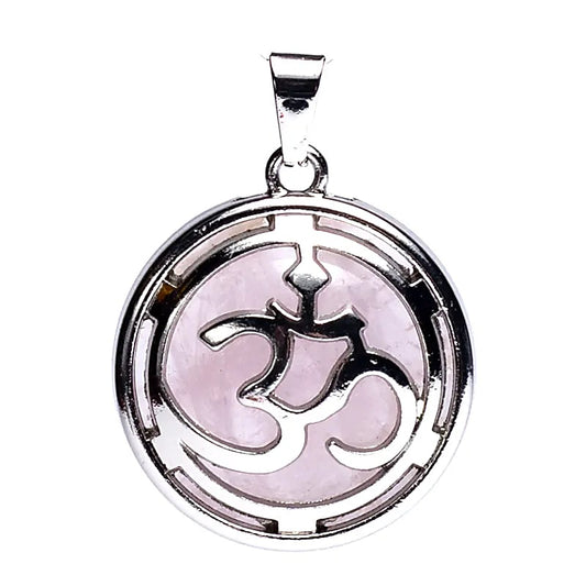 Edelsteen hanger voor ketting ohm met rozenkwarts - Mindfulshop - zilver