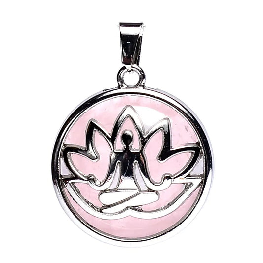 Edelsteen hanger voor ketting meditatie lotus met rozenkwarts - Mindfulshop - zilver