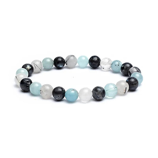 Edelsteen armband aquamarijn/labradoriet/tourmalijnkwarts mix 8mm - Mindfulshop - blauw