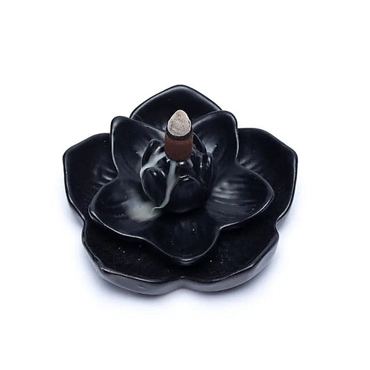 Backflow wierookhouder waterval lotusbloem - Mindfulshop - zwart