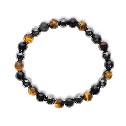 Edelsteen armband heren - brede pols -  tijgeroog, hematiet en obsidiaan