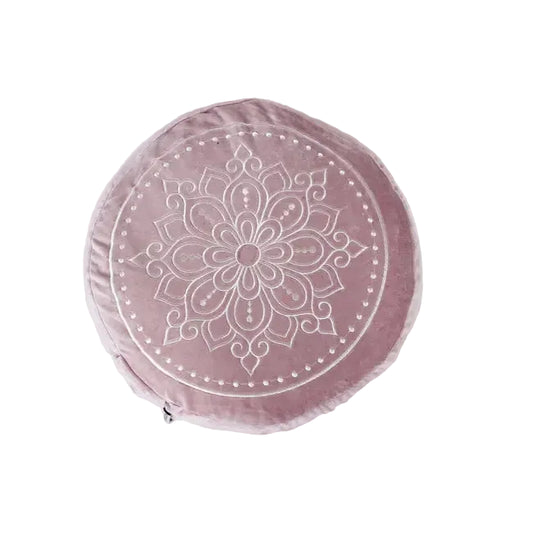 Meditatiekussen rond velvet mandala print - Love Generation - roze