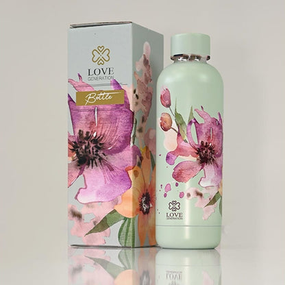 Waterfles thermos 500 ml flowers - Love Generation - sage