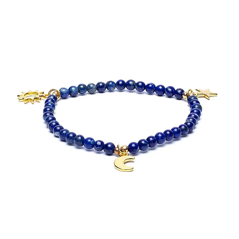 Edelsteen armband lapis met sterren/maan/zon bedels - Mindfulshop - blauw
