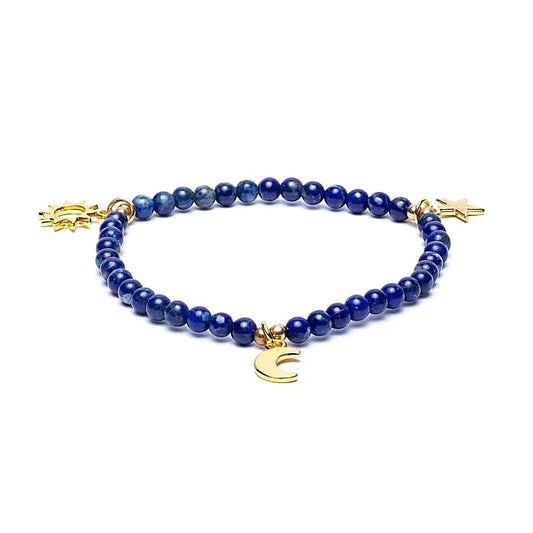 Edelsteen armband lapis met sterren/maan/zon bedels - Mindfulshop - blauw