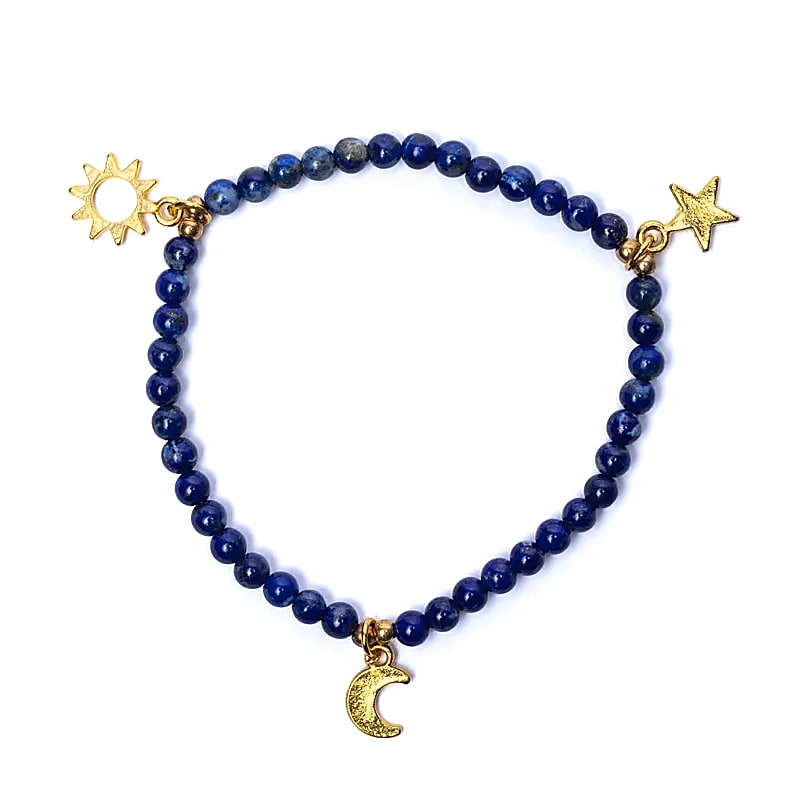 Edelsteen armband lapis met sterren/maan/zon bedels - Mindfulshop - blauw