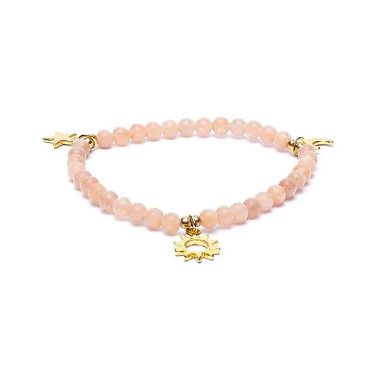 Edelsteen armband zonnesteen met sterren/maan/zon bedels - Mindfulshop - roze