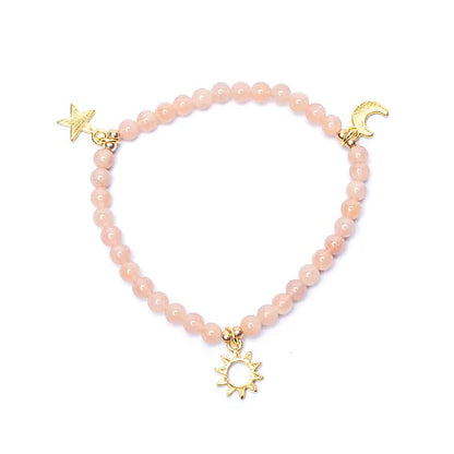 Edelsteen armband zonnesteen met sterren/maan/zon bedels - Mindfulshop - roze