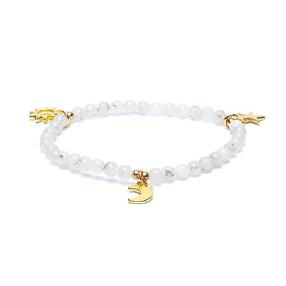 Edelsteen armband maansteen met sterren/maan/zon bedels - Mindfulshop - wit