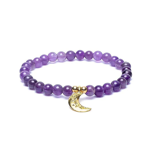 Edelsteen armband amethist met maan bedel - Mindfulshop - paars