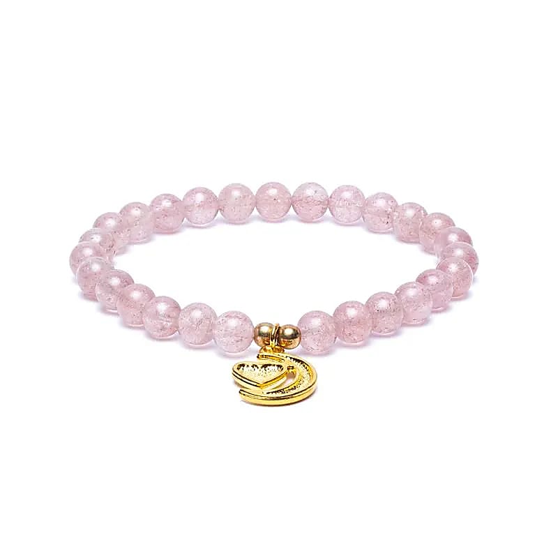 Edelsteen armband aardbeienkwarts met hart/maan bedel - Mindfulshop - roze
