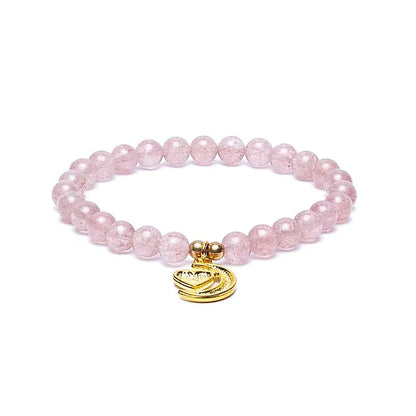 Edelsteen armband aardbeienkwarts met hart/maan bedel - Mindfulshop - roze