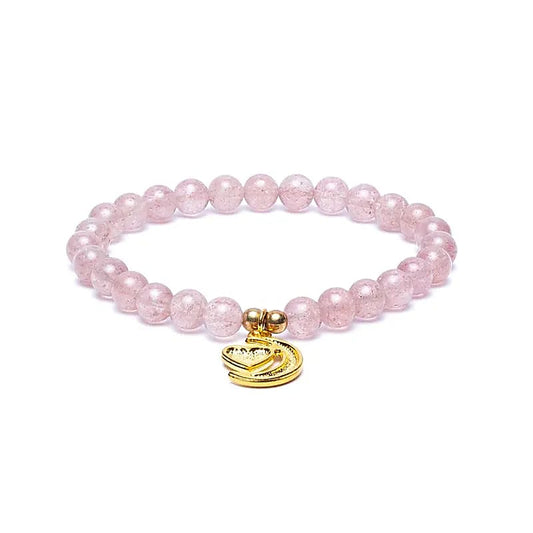Edelsteen armband aardbeienkwarts met hart/maan bedel - Mindfulshop - roze