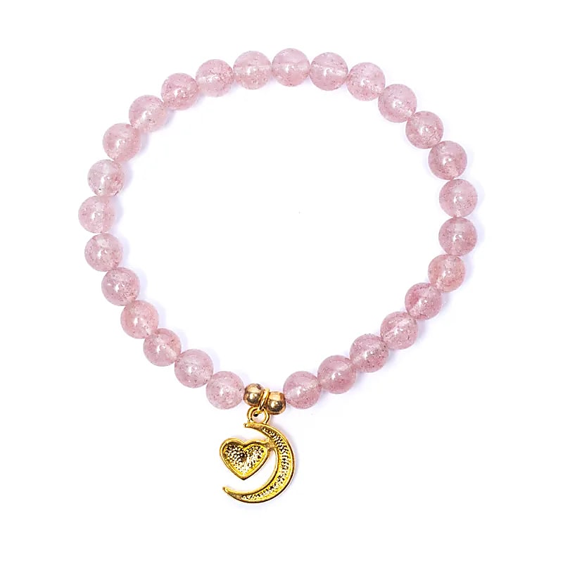 Edelsteen armband aardbeienkwarts met hart/maan bedel - Mindfulshop - roze