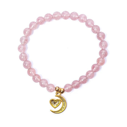 Edelsteen armband aardbeienkwarts met hart/maan bedel - Mindfulshop - roze