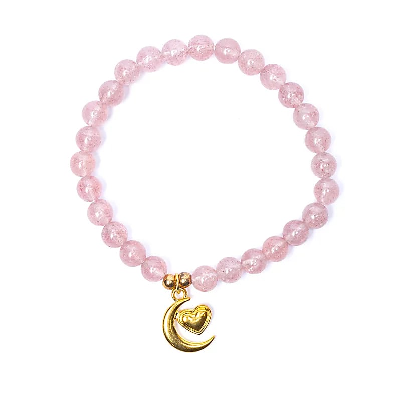 Edelsteen armband aardbeienkwarts met hart/maan bedel - Mindfulshop - roze