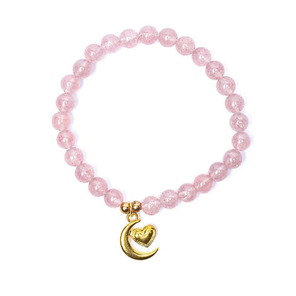 Edelsteen armband aardbeienkwarts met hart/maan bedel - Mindfulshop - roze