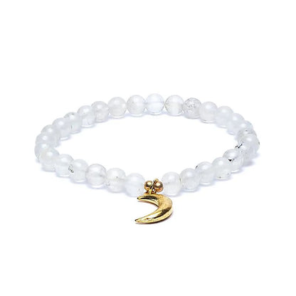 Edelsteen armband maansteen met maan bedel - Mindfulshop - wit