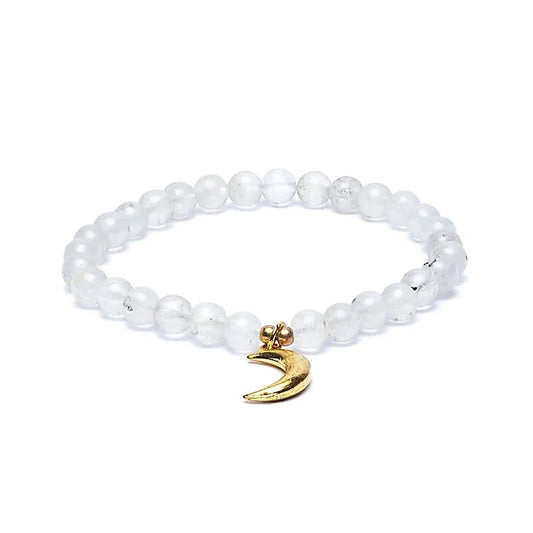 Edelsteen armband maansteen met maan bedel - Mindfulshop - wit
