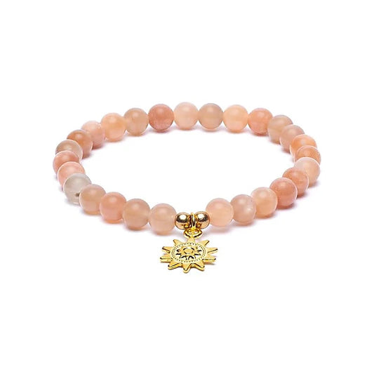 Edelsteen armband zonnesteen met zon bedel - Mindfulshop - roze
