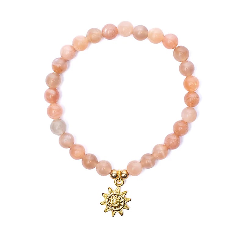 Edelsteen armband zonnesteen met zon bedel - Mindfulshop - roze