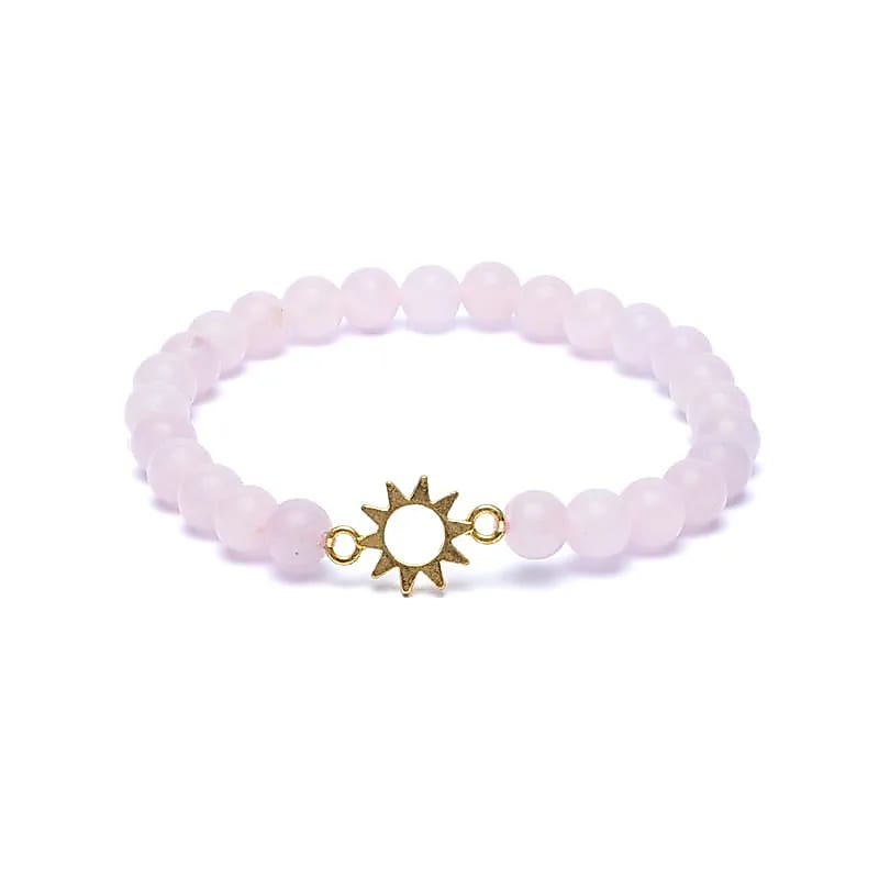 Edelsteen armband rozenkwarts met zon bedel - Mindfulshop - roze