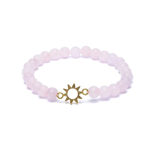 Edelsteen armband rozenkwarts met zon bedel - Mindfulshop - roze