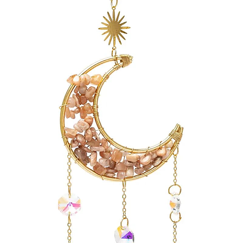 Regenboogkristal suncatcher maan en roze maansteen