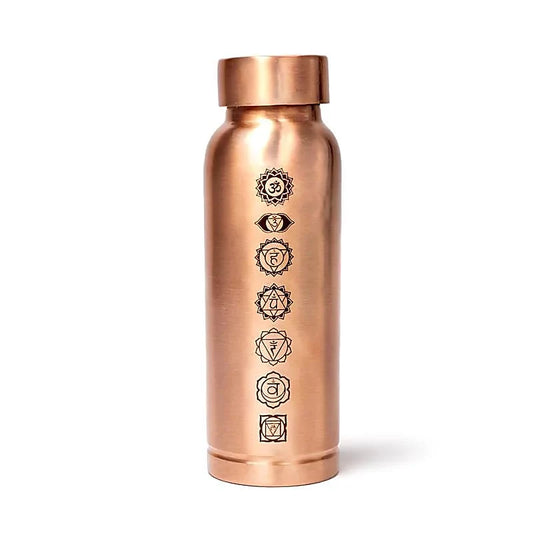 Koperen waterfles 7 chakra's lasergegraveerd – 500 ml