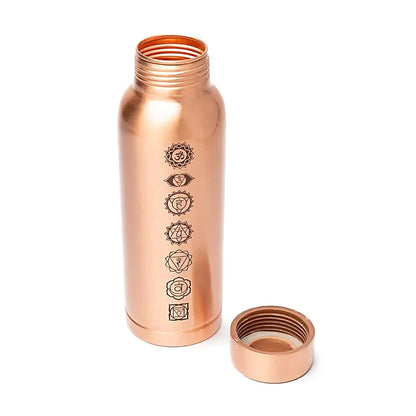 Koperen waterfles 7 chakra's lasergegraveerd – 500 ml
