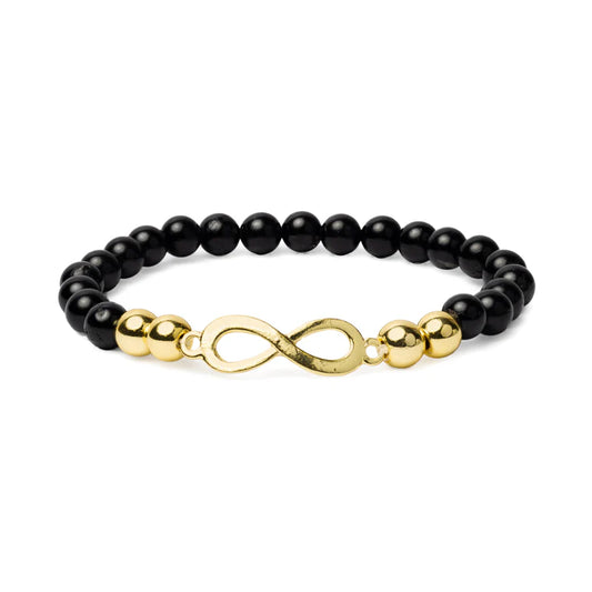 Edelsteen armband zwarte toermalijn & hematiet met infinity symbool