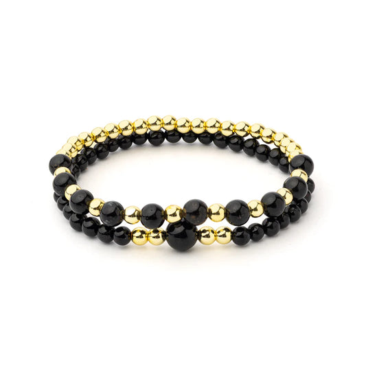 Edelsteen armband zwarte toermalijn & hematiet - set van 2
