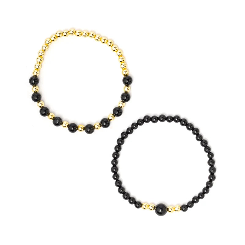 Edelsteen armband zwarte toermalijn & hematiet - set van 2