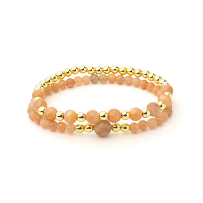 Edelsteen armband zonnesteen & hematiet - set van 2