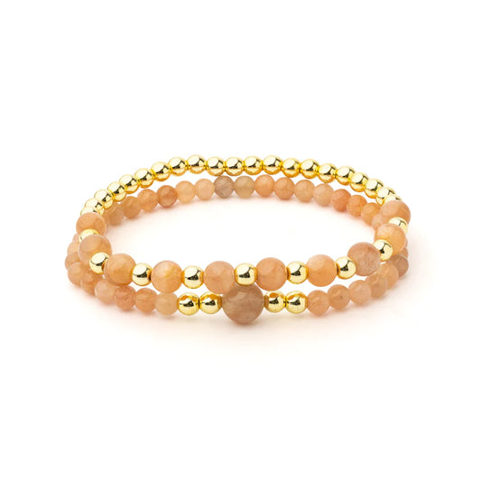 Edelsteen armband zonnesteen & hematiet - set van 2