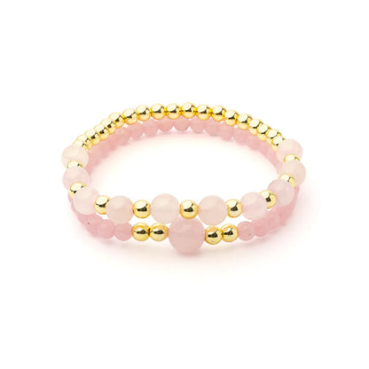 Edelsteen armband rozenkwarts & hematiet - set van 2
