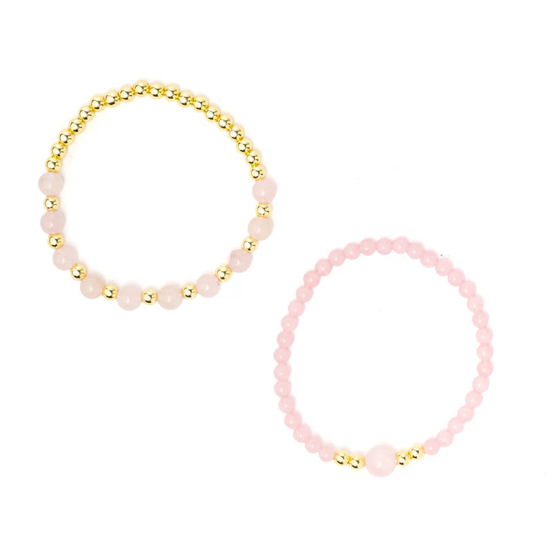 Edelsteen armband rozenkwarts & hematiet - set van 2