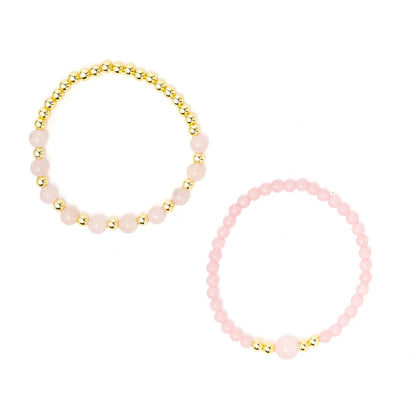 Edelsteen armband rozenkwarts & hematiet - set van 2