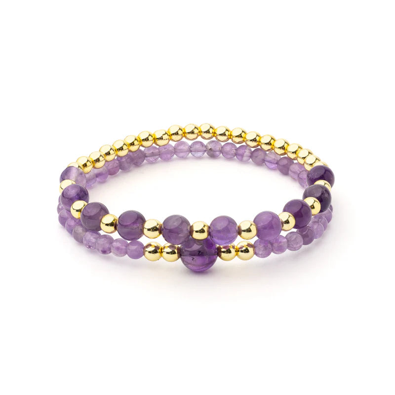 Edelsteen armband amethist & hematiet - set van 2