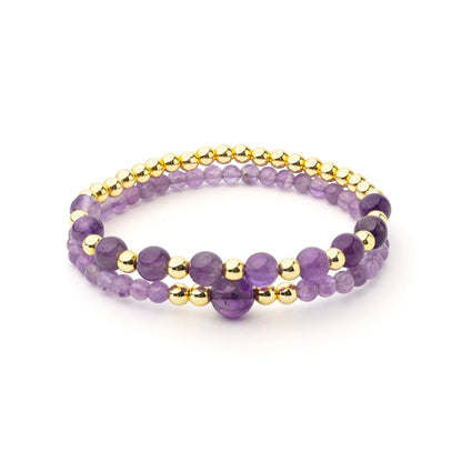 Edelsteen armband amethist & hematiet - set van 2